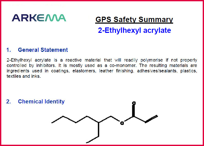 Apercu de la safety summary de l'acrylate de 2-éthylhexyle d'Arkema