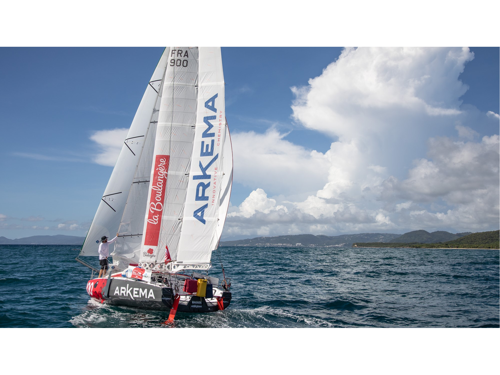 Le Mini 6.50 Arkema 3 lors de son arrivée de la Mini Transat - La Boulangère, en Martinique