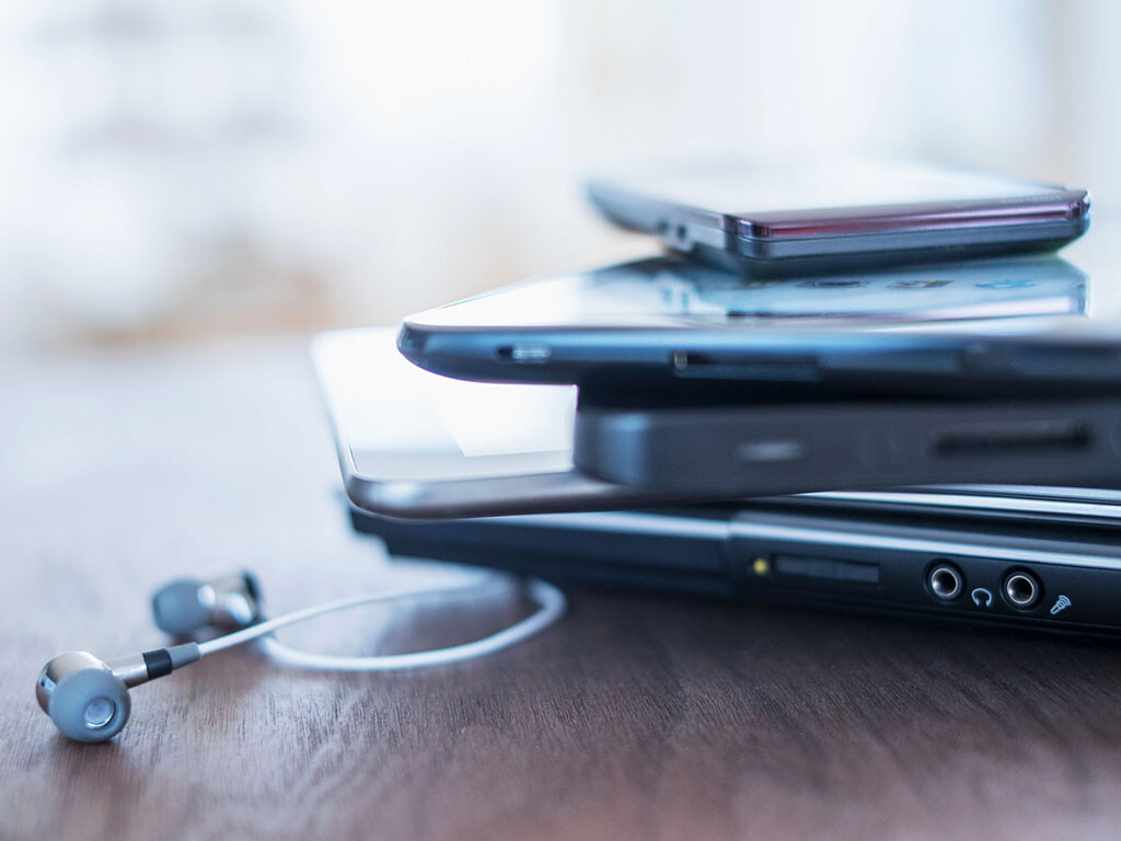 Smartphones and tablets stacked