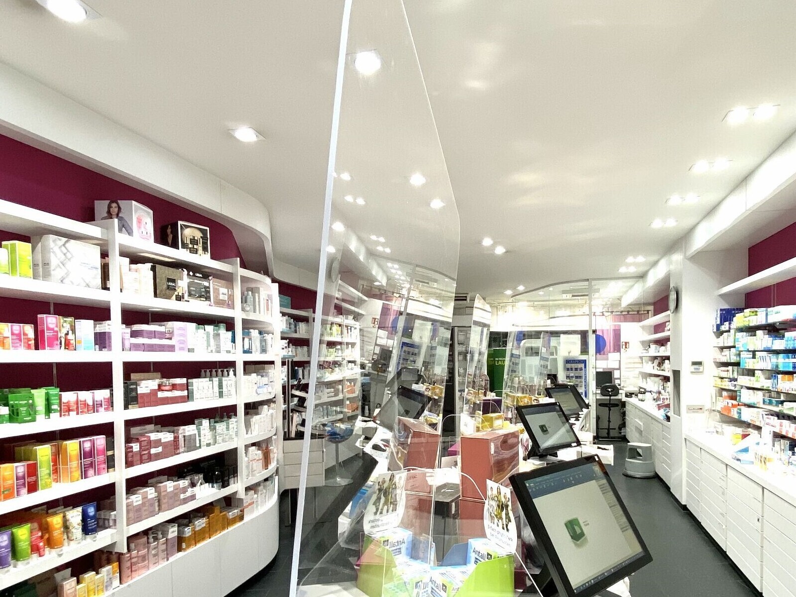 pmma screens installed in a pharmacy