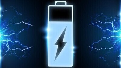 battery symbole with blue electric effects