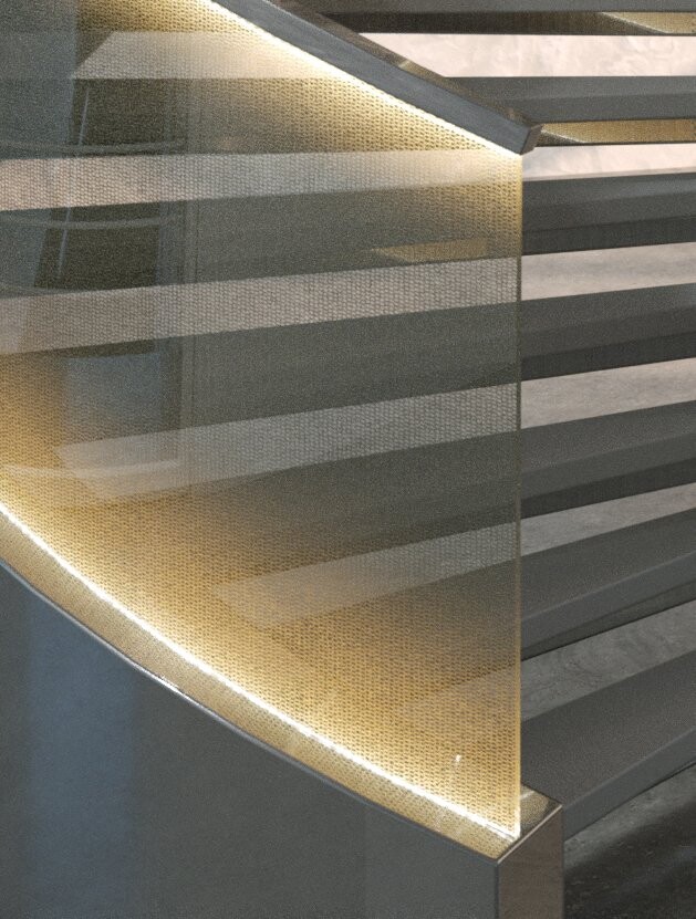 fr=garde corps escalier altuglas signature gold grid | en= altuglas signature gold grid stairs railing