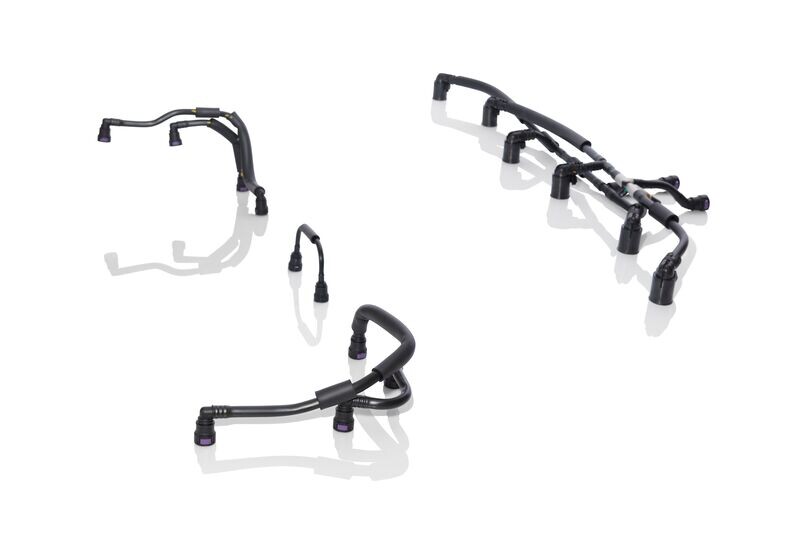 Several examples of battery cooling lines made from Rilsan® HT