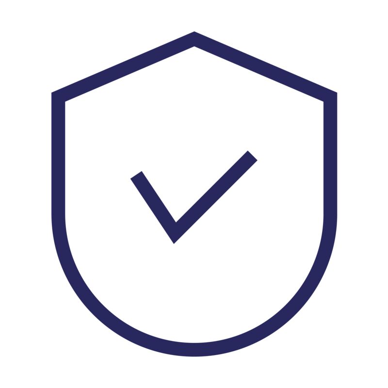 Icon depicting a shield with a checkmark, symbolizing security and reliability